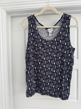 Chico's Black & Purple Geometric Scoop Neck Tank Top
